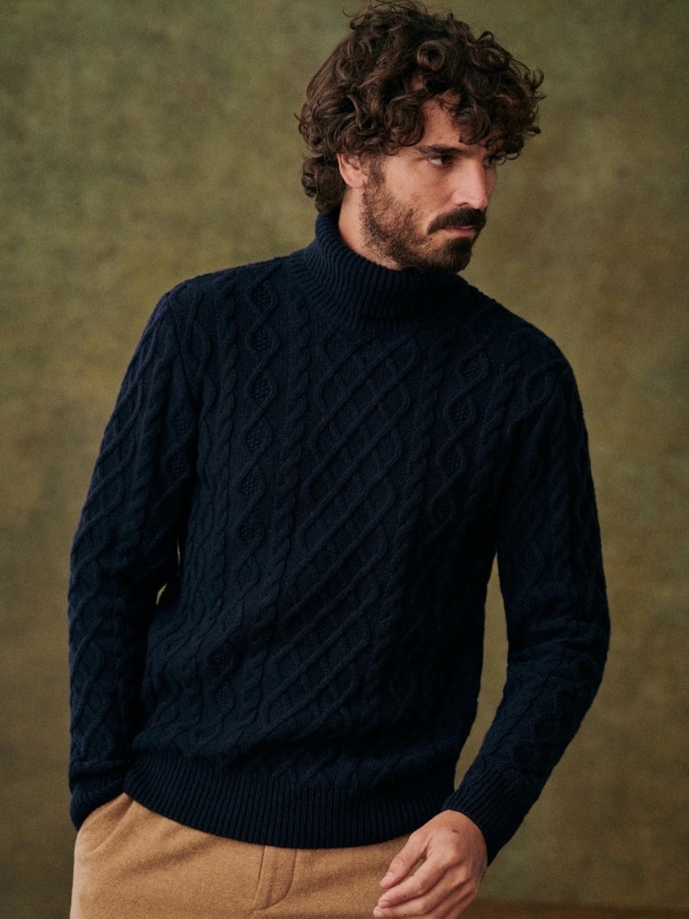 Sezane Men's Navy Cable Turtleneck Sweater